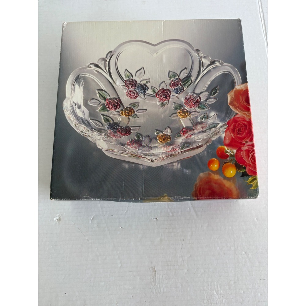 Walther Glas Tender Hearts Centerpiece Bowl 12" Hand Painted Floral Glass German